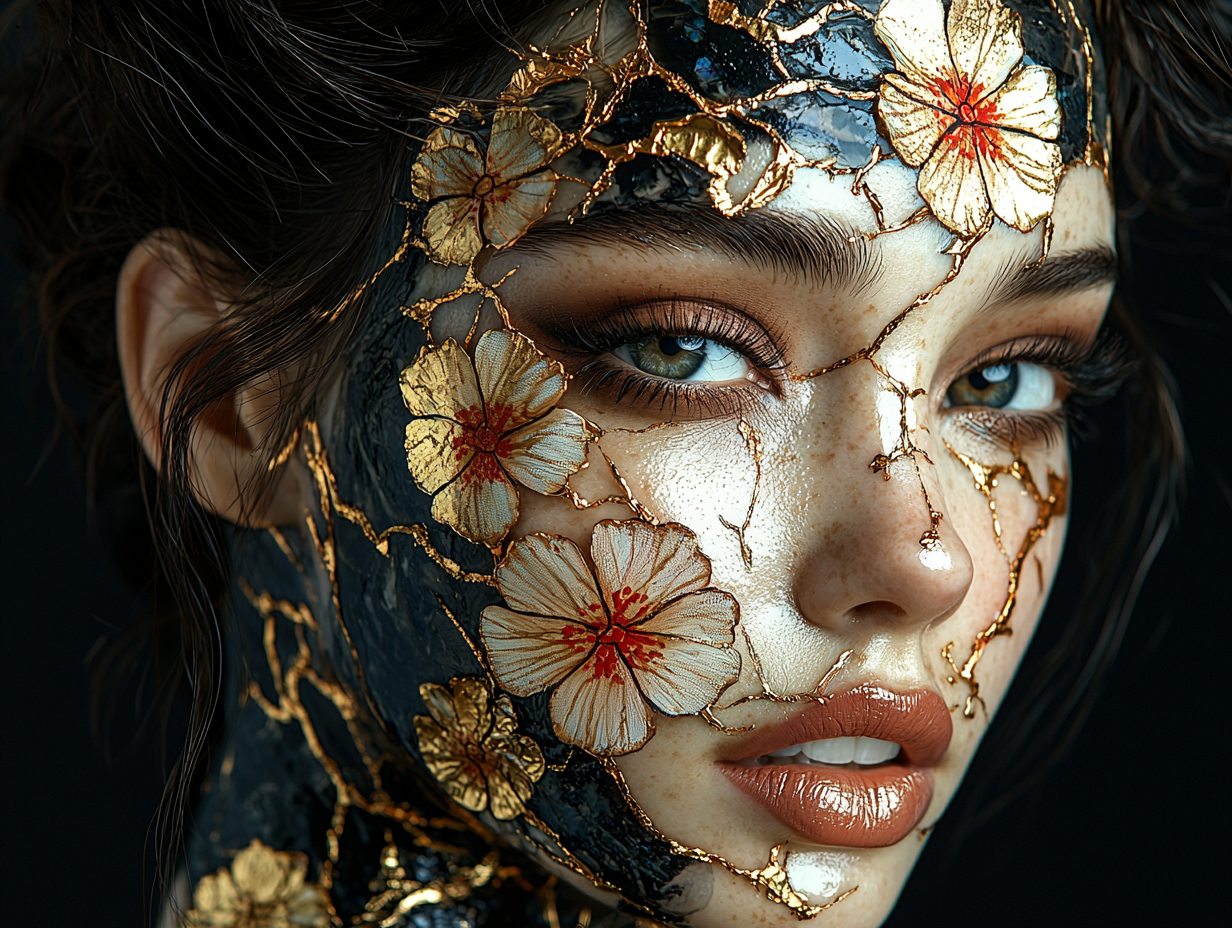 shinemuc_A_beautiful_woman_with_a_make_up_in_a_Kintsugi_vase__db4ae2ab-b723-4beb-bf99-e77f42afccf5_0
