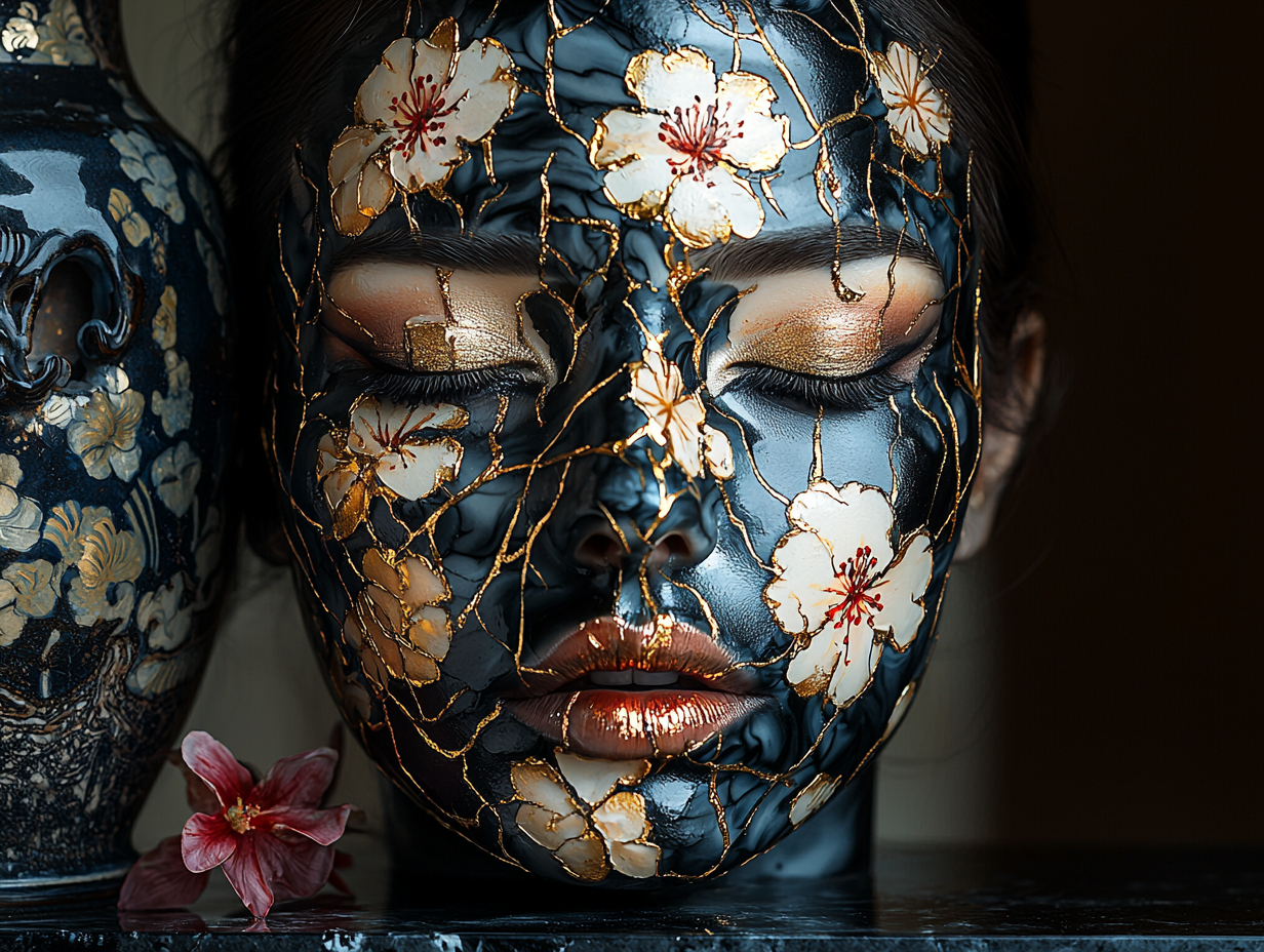 shinemuc_A_beautiful_woman_with_a_make_up_in_a_Kintsugi_vase__db4ae2ab-b723-4beb-bf99-e77f42afccf5_1