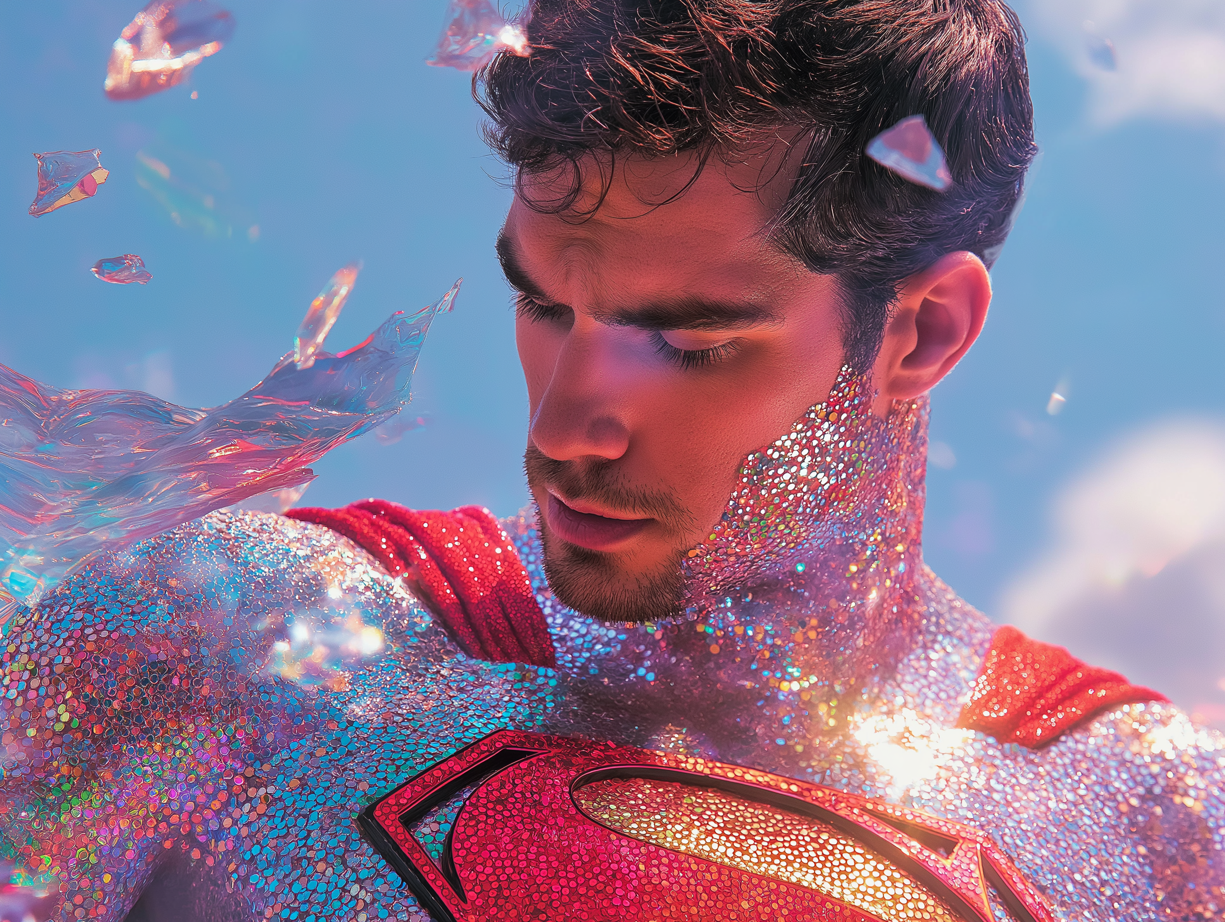 sh1nemuc_Photograph_of_a_glittery_diamonds_sparkly_Supermn_wea_948d79d0-800b-402e-be9b-817ececc524f