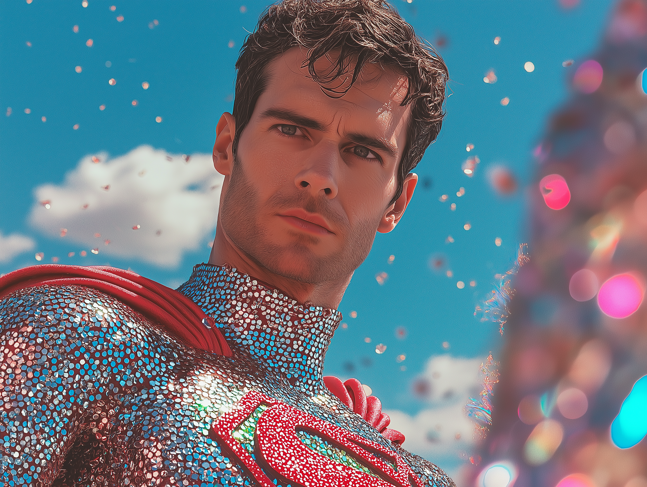 sh1nemuc_Photograph_of_a_sparkly_Supermn_wearing_a_sequin_cost_3e11e16a-6964-43df-bcd7-62781f34820c