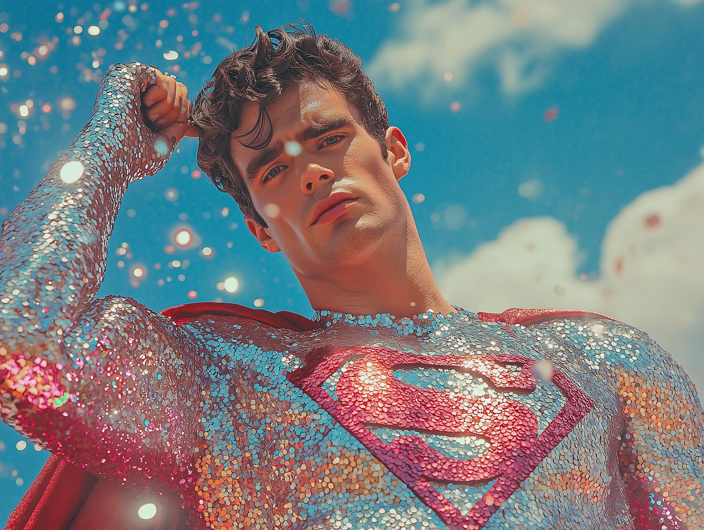 sh1nemuc_Photograph_of_a_sparkly_Supermn_wearing_a_sequin_cost_47f1c8f8-b190-4e3c-b855-c6109c7f09e5