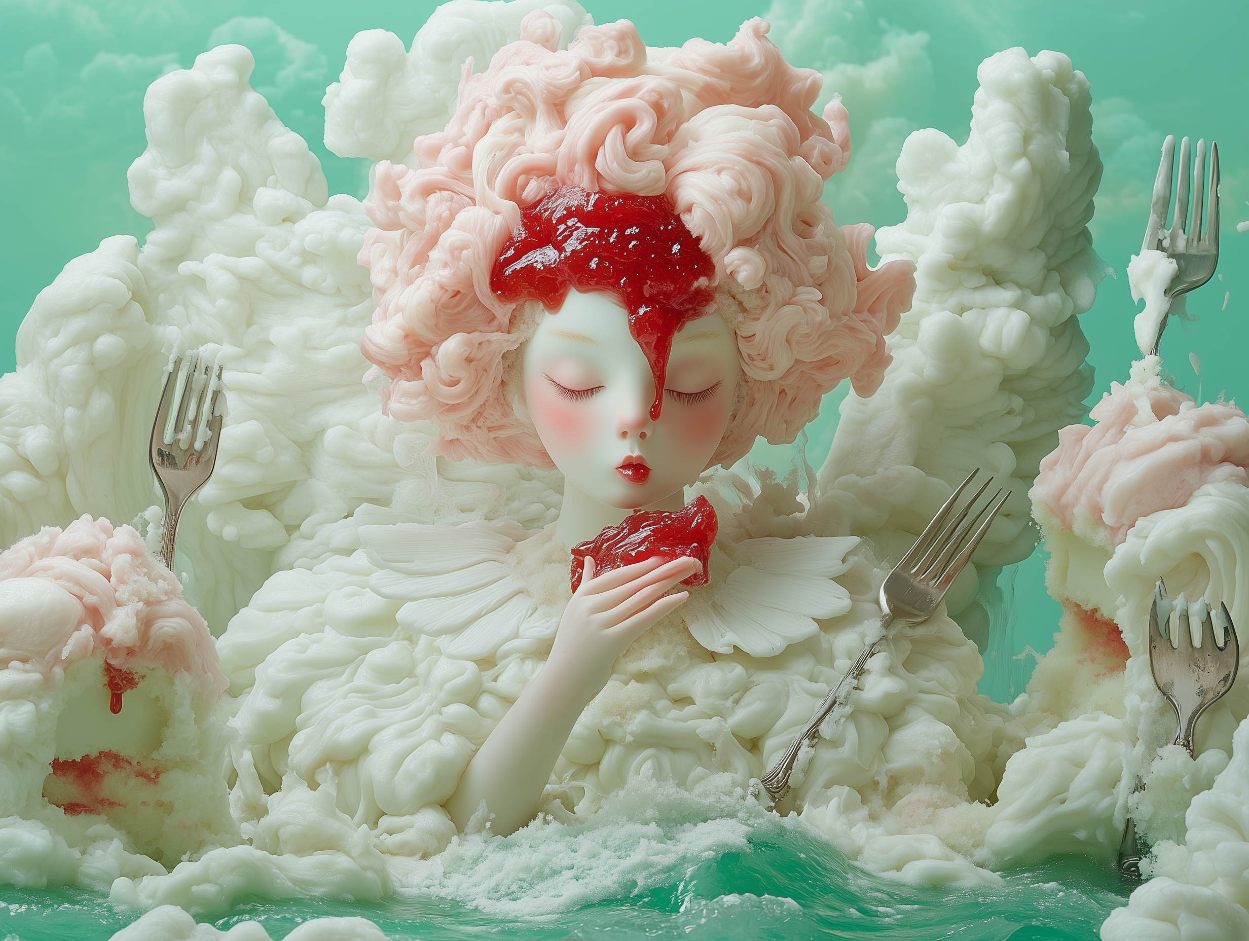 shinemuc_A_cake_in_the_shape_of_an_angel_with_pink_hair_wearing_7a35db45-b0d5-457a-a55d-9412aca25f03